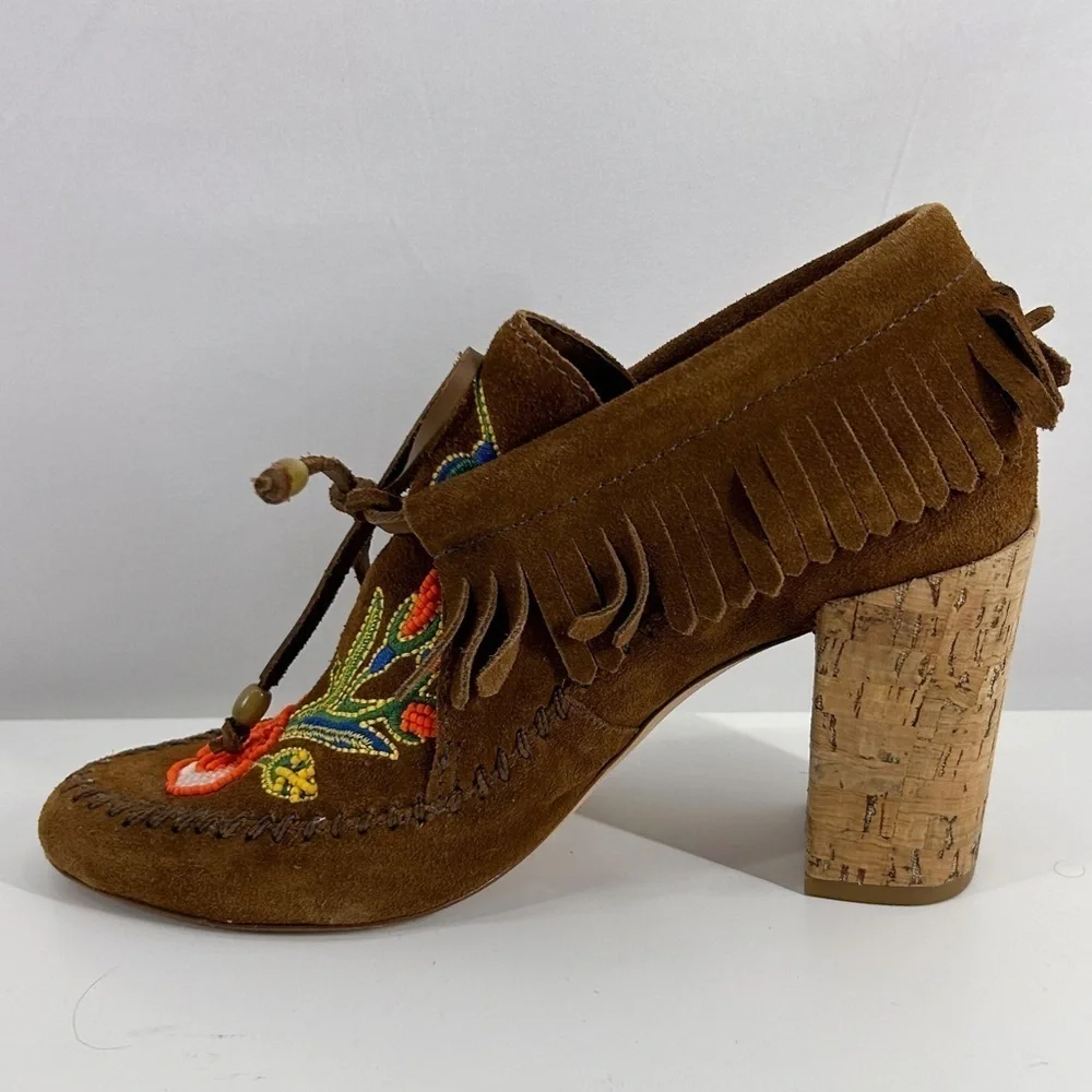 Tory Burch Brown Embroidered Ankle Boots - Picture 7 of 12